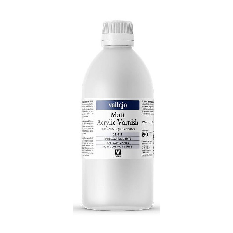 BARNIZ ACRILICO PERMANENTE MATE (500 ml) - Acrylicos Vallejo 28518 BARNIZ ACRILICO PERMANENTE MATE (500 ml) - Acrylicos Vallejo 28518