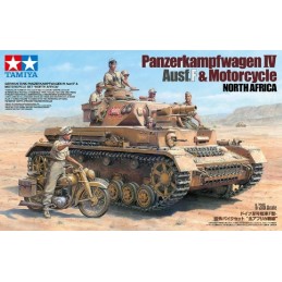 CARRO DE COMBATE Sd.Kfz. 161/1 PANZER IV Ausf. F & Motocicleta (Africa Korps) -Escala 1/35- Tamiya 25208
