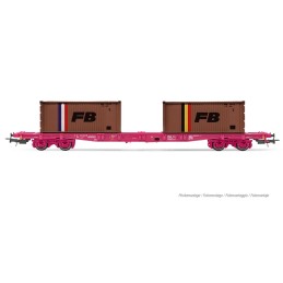 VAGON PLATAFORMA (4 ejes) S70 - 2 x Contenedores 20'' "FB" SNCF Epoca IV -Escala h0 / 1/87- Jouef HJ6278