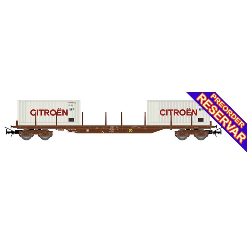 VAGON PLATAFORMA (4 ejes) RS70 - 2 x Contenedores 20'''' "CITROEN" SNCF Epoca IV -Escala h0 / 1/87- Jouef HJ6310