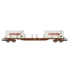 VAGON PLATAFORMA (4 ejes) RS70 - 2 x Contenedores 20'''' "CITROEN" SNCF Epoca IV -Escala h0 / 1/87- Jouef HJ6310