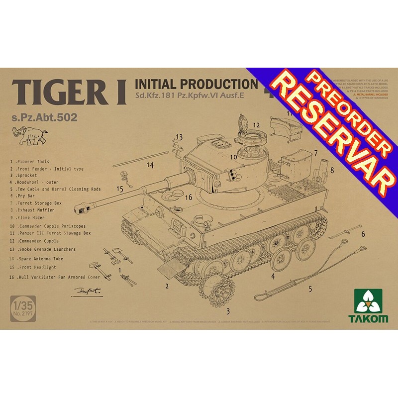 CARRO DE COMBATE SD.KFZ.181 TIGER I Initial -Escala 1/35- Takom 2197