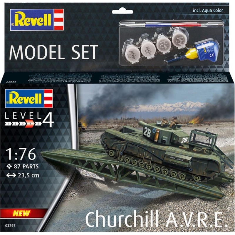 CARRO DE COMBATE CHURCHILL A.V.R.E. (Pegamento & pinturas) -Escala 1/76- Revell 63297
