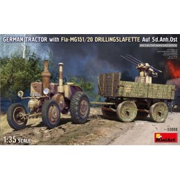 TRACTOR LANZ BULLDOG & TRAILER Sonderanhänger Ost - Flak MG151/20 Drillingslafette -Escala 1/35- MiniArt 53008