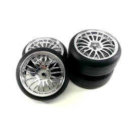 JUEGO 4 NEUMATICOS DRIFT LLANTA CROMADA PARA COCHES ESCALA 1/10