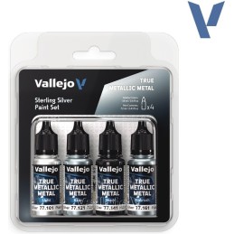 SET Vallejo True Metallic Metal PLATA DE LEY (4 x 18ml) - Acrilicos Vallejo 77251