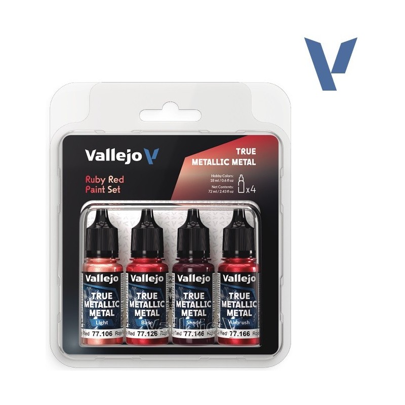 SET Vallejo True Metallic Metal ROJO RUBI (4 x 18ml) - Acrilicos Vallejo 77254 SET Vallejo True Metallic Metal ROJO RUBI (4 x 18ml) - Acrilicos Vallejo 77254