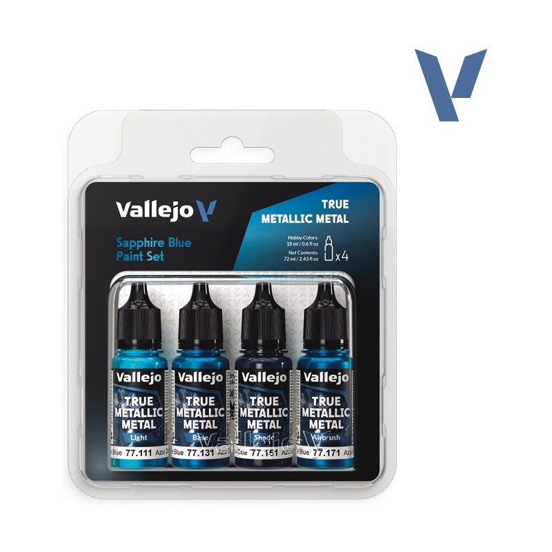 SET Vallejo True Metallic Metal AZUL ZAFIRO (4 x 18ml) - Acrilicos Vallejo 77256 SET Vallejo True Metallic Metal AZUL ZAFIRO (4 x 18ml) - Acrilicos Vallejo 77256